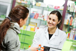 girl talking with a pharmacist